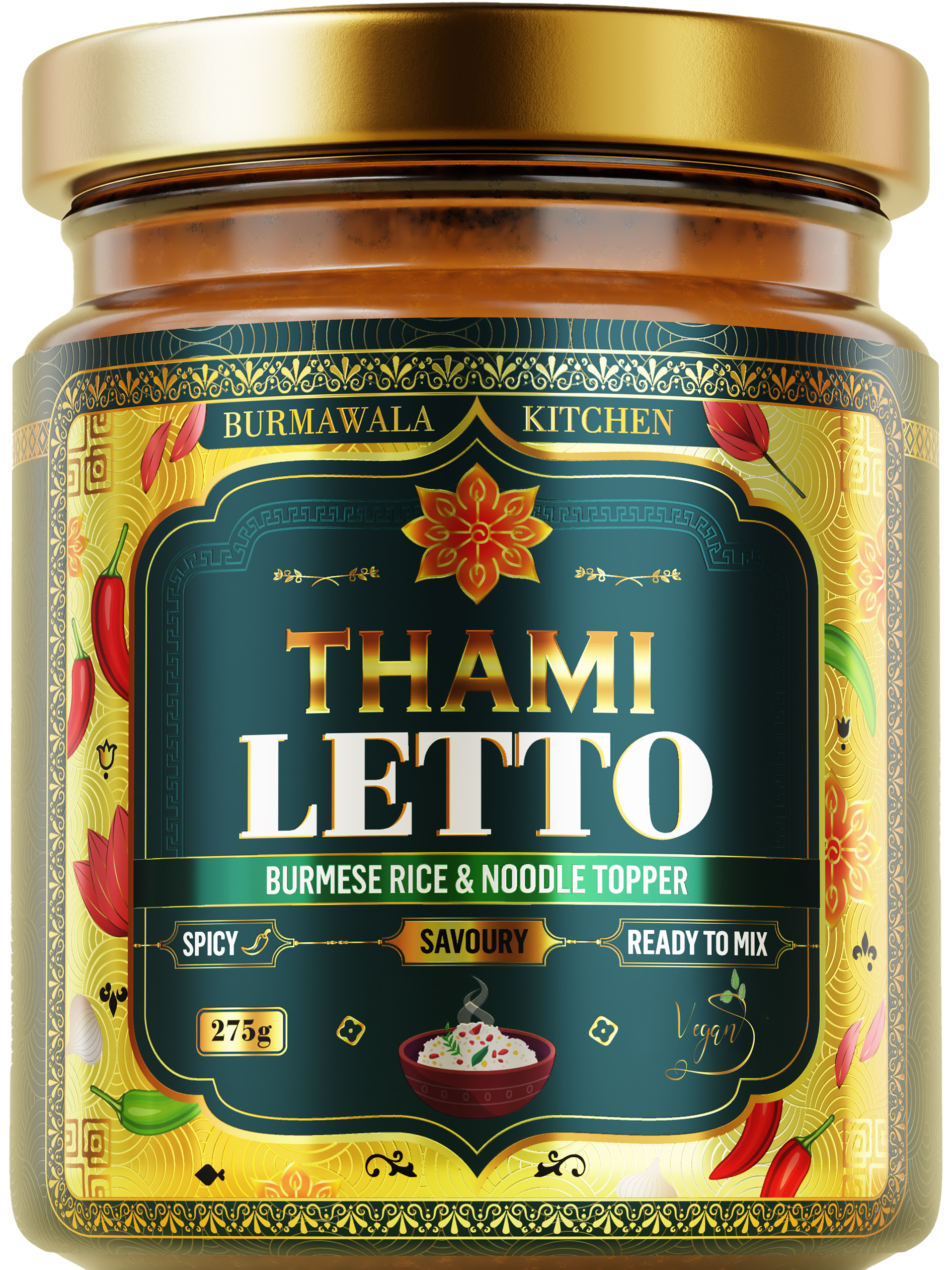 Vegan Burmese cooking with rice, peanuts, sesame and crispy fried onions, made with plant based Thami Letto